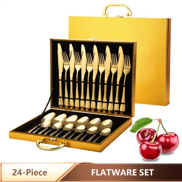 Amdohai 24-Piece Flatware Set Stainless Steel Tableware Cutlery Set Service for 6 with High-grade Storage Case for Home Kitchen Restaurant Hotel