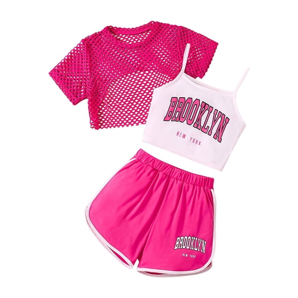 HNMKIU Girls Outfits Size 6 Girls Summer Outfits 3 Piece Set Casual Loose Fit Sleeveless Top Shorts Combo For Outdoor Activities Age 8 14 Comfortable Breathable Playwear