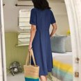thumbnail image 4 of QUYUON Robe en Lin Femme Été Décontractée Col en V Manches Courtes Chemise Boutonnée Robes Invitée de Mariage Cocktail Fête Robe Trapèze Mini avec Poches Robe de Plage Soleil Style D-3408 Bleu Foncé S, 4 of 8