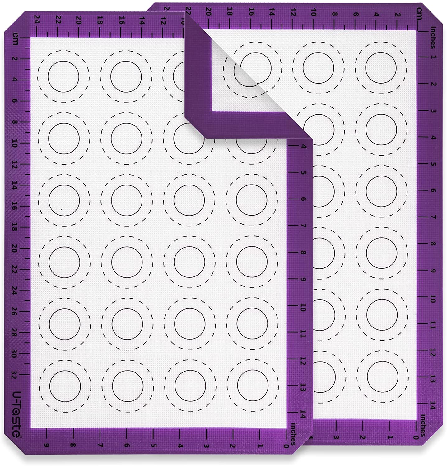 U-Taste 500ºF Heat Resistant Macaron Silicone Baking Mat, Non Stick Reusable Cookies Pastry Sheet Liner with Edge Enhancement Circle Measurement for Oven (Half Sheets Size, Pack of 2, Purple)