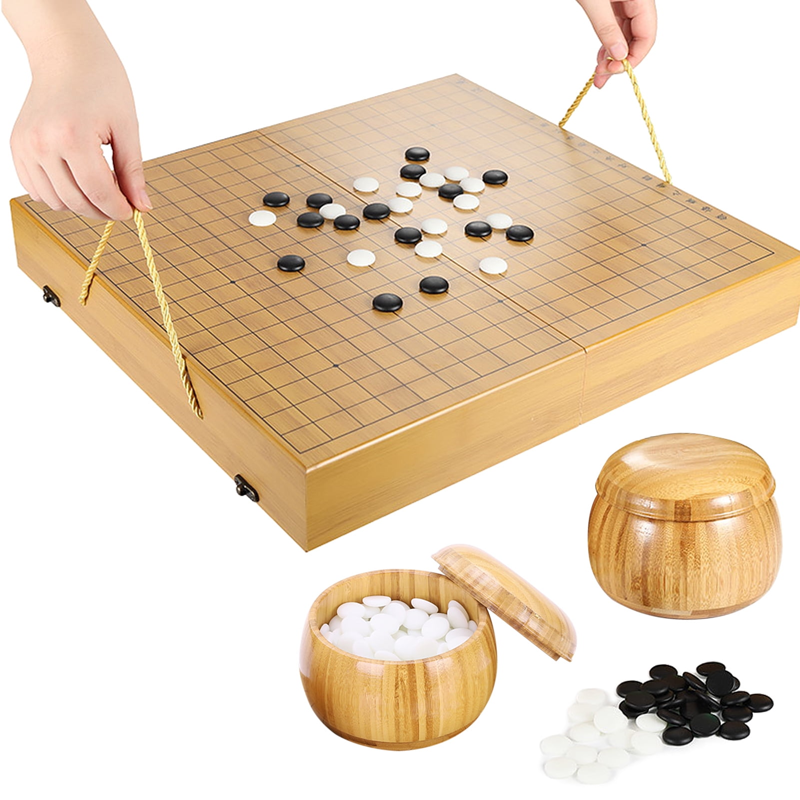 Jeu De Go FunnyGoo – 361 Pierres En Céramique, Plateau 50x49 Cm, Bols Tressés Main