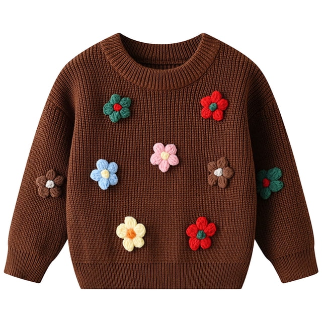 Splozh Baby Knit Sweater Cute Handmade Flower Knitted Sweaters for Small and Medium Sized Children Coffee,9-12 Months