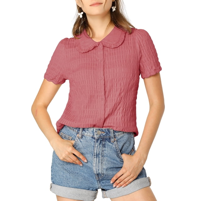 INSPIRE CHIC Chemise Douce pour Femme Vintage à Col Poupée Doux Boutonnée