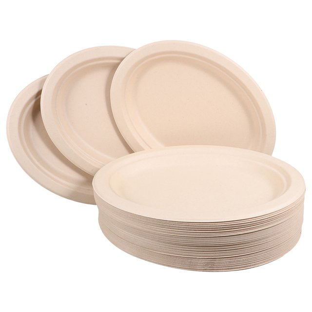 50pcs Paper Plate Disposable Dinner Plate Oval Festival Food Plate Fruit Plate