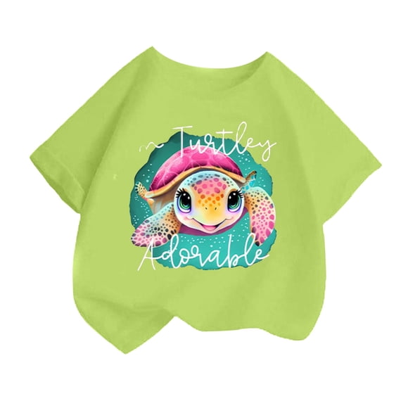 GDREDA Girl Clothes Kid Girls Cute Fashion Printed Comfortable Round Neck Short Sleeve Tee Summer Casual Loose T Shirt Tops Girls T-Shirts Graphic Light Green,12-14 Years