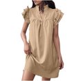 thumbnail image 1 of FcBaudy Robe à Manches Courtes à Col en V, Robes d'Été pour Femmes, Robes pour Femmes Mode Robe Décontractée pour Femmes - Robe à Col en V à Manches Courtes Longue Robe à Taille Longue Jupe Plissée en Soie Glacée pour Dames, 1 of 5