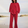 thumbnail image 4 of EGNMCR Women 2 Piece Linen Outfits Solid Color Long Sleeve Suit Drawstring Wide Leg Pants with Pockets Womens Lounge Sets, 4 of 7