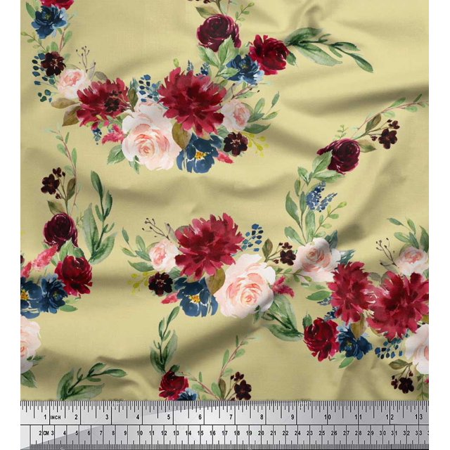 Soimoi Tissu Beige Poly Georgette Ranunculus & Penoy Imprimé Floral 1 Yard 52 Pouces de Large