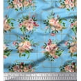 thumbnail image 1 of Soimoi Tissu Georgette Poly Bleu Feuilles et Imprimé Floral de Roses Tissu au Mètre 52 Pouces de Large, 1 of 3