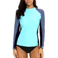 thumbnail image 1 of Charmo Women's Striped Rash Guard UPF 50+ Long Sleeve Swimsuit Top Swim Shirts, 1 of 6