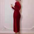 thumbnail image 4 of CEHVOM Femmes Sexy Casual Digaonl Col Solide Robe à Manches Longues Split Fork Robe, 4 of 8