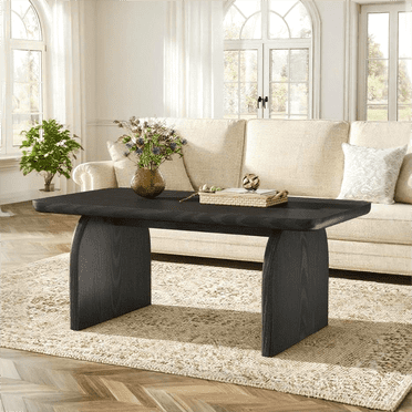 Fnova Farmhouse Coffee Table for Living Room, 47.24" Rectangle Black Coffee Table, Easy Assembly