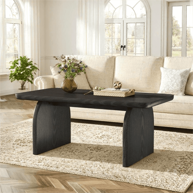 Fnova Farmhouse Coffee Table for Living Room, 47.24" Rectangle Black Coffee Table, Easy Assembly