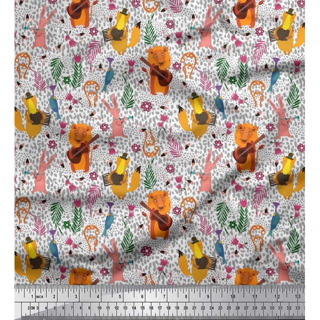 Soimoi Rayon Fabric Floral,Musical Instruments & Animals Cartoon Print Sewing Fabric Yard 42 Inch Wide