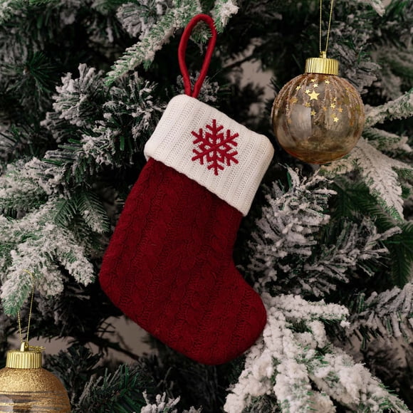 Bzdzmqm Bas Tricotés Bas en Laine Brodés Patte de Chien Flocon de Neige Sac-Cadeau de Bonbons pour Enfants Rouge Bas de Noël Sac-Cadeau Aubaines du Jour Liquidation Prime, B