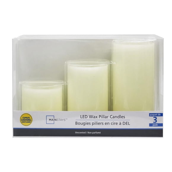 Mainstays Unscented LED Mini Wax Pillar Candles