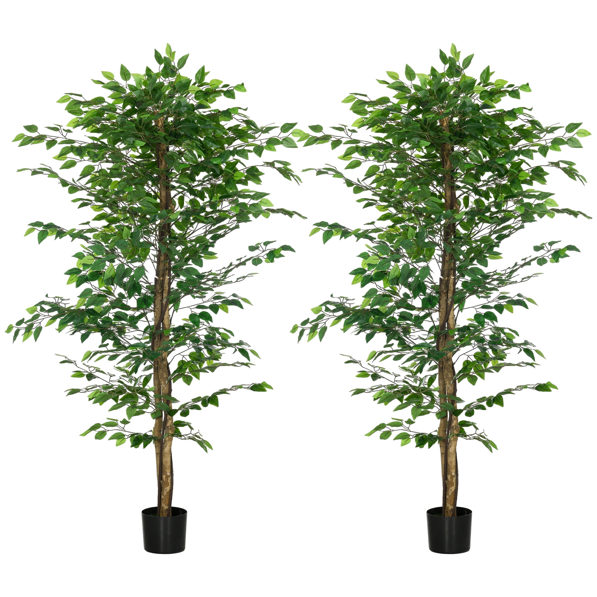 HOMCOM Ensemble de 2 Arbres Artificiels Ficus de 6 Pi pour Décoration Intérieure de la Maison