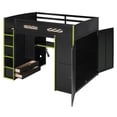 thumbnail image 4 of MODERNLUXE Lit Mezzanine de Jeu Pleine Grandeur avec Bureau et Garde-Robe Intégrés, Cadre de Lit Mezzanine en Bois Massif avec Tiroirs, Lumière RVB, Port USB et Rangement pour Ados et Adultes, Vert, 4 of 9