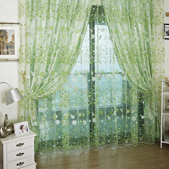 Cagogo Green Sheer Curtains 100x200cm, Leaves Tulle Window Voile Drape Panel, Floral Embroidered Light Filtering Curtain Rod Pocket for Living Room Bedroom