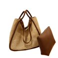 thumbnail image 1 of CHUANK Straw Shoulder Bag for Women  Large Capacity Square Shape Beach Handbags + PU Leather Zipper Wallet, 1 of 4