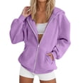 thumbnail image 3 of Mgmyaa Women's Sweatshirt Fashion Solid Color Hooded Pocket Raglan-Sleeve Long Sleeve Zip Up Jacket, 3 of 6