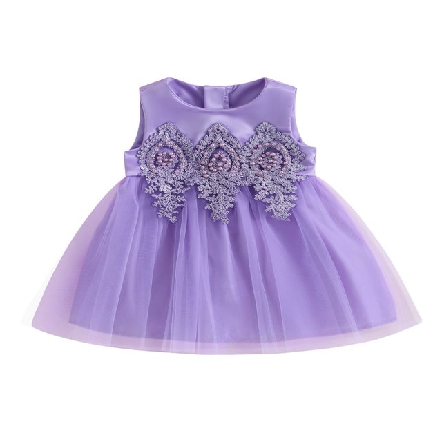 Robe de Princesse Sans Manches en Dentelle Perlée pour Bébé Fille