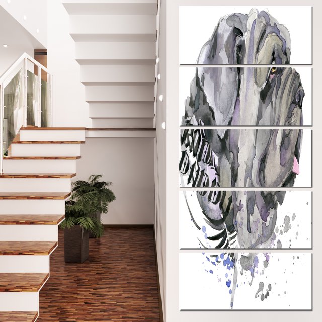Aggressive Gray Dog Watercolor - Animal Canvas Wall Art