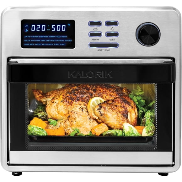 (Boîte Ouverte) Kalorik MAXX Friteuse à Air Chaud Numérique Four, 16 Pintes, Four Grille-Pain de Comptoir 9-en-1 et Friteuse à Air Combinés, Acier Inoxydable AFO50932AMZ