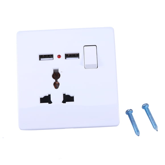 IFANLANDOR 1Set White Flame-resistant Hard Plastic Universal 2A Dual USB Output 3-Pin Wall Socket Charger for Home Use