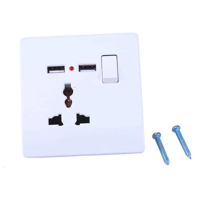 IFANLANDOR 1Set White Flame-resistant Hard Plastic Universal 2A Dual USB Output 3-Pin Wall Socket Charger for Home Use