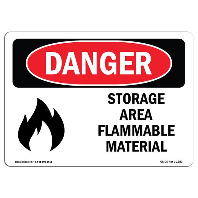 SignMission OS-DS-A-1014-L-1583 10 x 14 Po Panneau de Danger OSHA - Matériau Inflammable de la Zone de Stockage