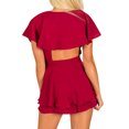 thumbnail image 4 of Women Cross V Neck Cutout Back Waistbelt Ruffled Short Sleeve Romper, 4 of 4