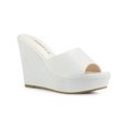 thumbnail image 1 of BLISSFUL STEP Sandales à Talons Compensés à Plateforme Pailletées pour Femmes à Enfiler Blanches 5,5, 1 of 7