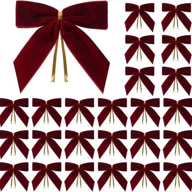 Aufmer 125 Pcs Small Velvet Christmas Bows, Bows for Wreath Gift Craft, Wedding Party Home Decoration
