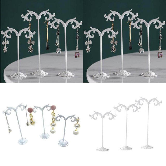 tredstone 3x Iron T Bar Earring Necklace Jewelry Display Stand Rack White-Wave