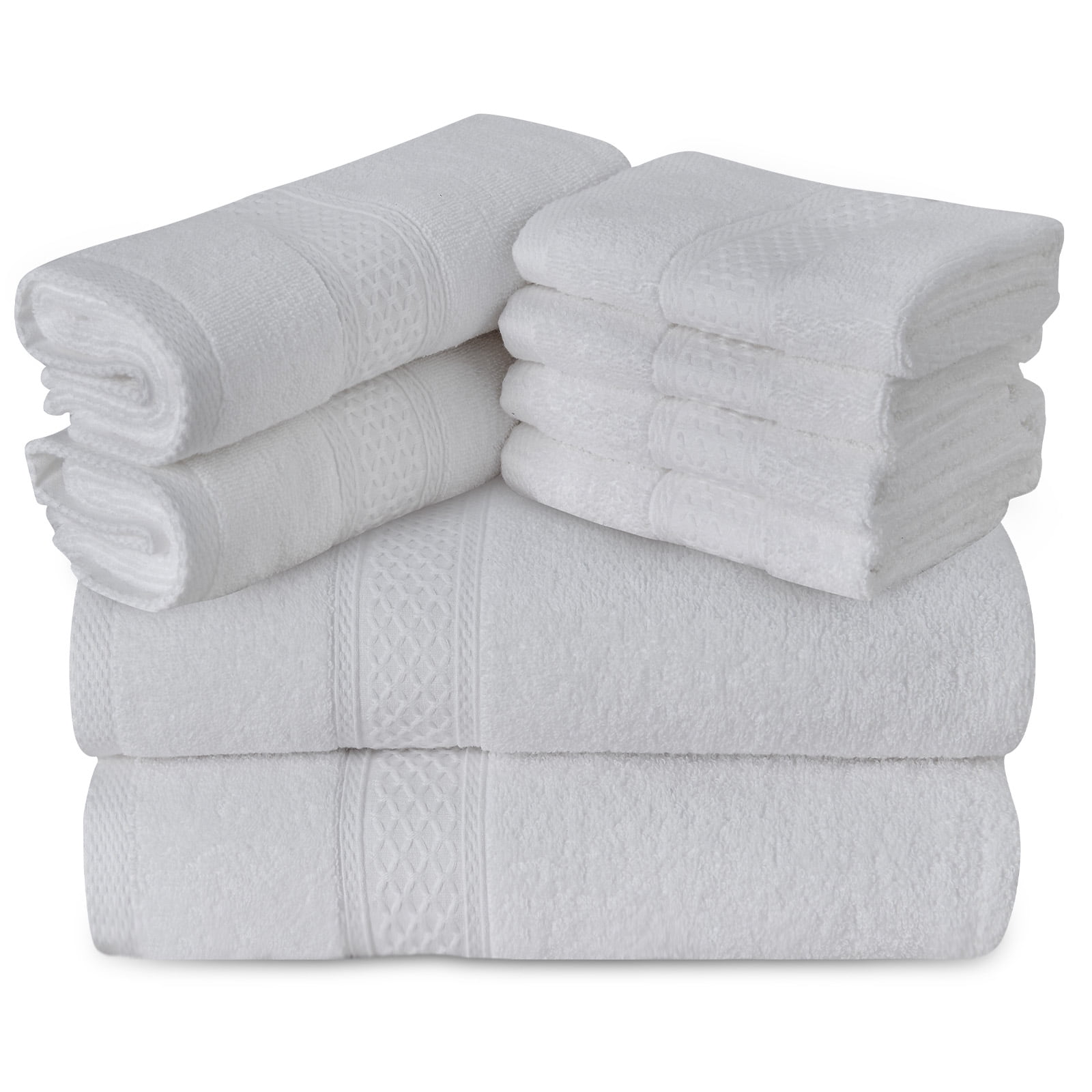 Gogreen 100% Cotton Bath Towel Sets of 8 Pieces, 2 Bath Towels 2 Hand Towels 4 Washcloths, Highly Absorbent Towels for Bathroom, Gym, Hotel (Light Dark Gray)
