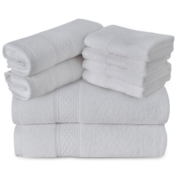 Gogreen Ensembles de Serviettes de Bain 100 % Coton de 8 Pcs, 2 Serviettes de Bain 2 Serviettes à Main 4 Débarbouillettes, Serviettes Hautement Absorbantes pour Salle de Bain, Gym, Hôtel (Gris Foncé Clair)