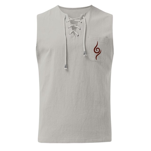 Tank Top for Men, Men Summer Drawstring Pocket Solid Color Printed Sleeveless Tank Top Casual Shirt