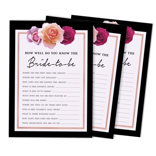 Inkdotpot 50-PackFloralHow Well Do You Know The Bride Bridal Shower Bachelorette PartyGameWho Know The Bride Best ActivityCards