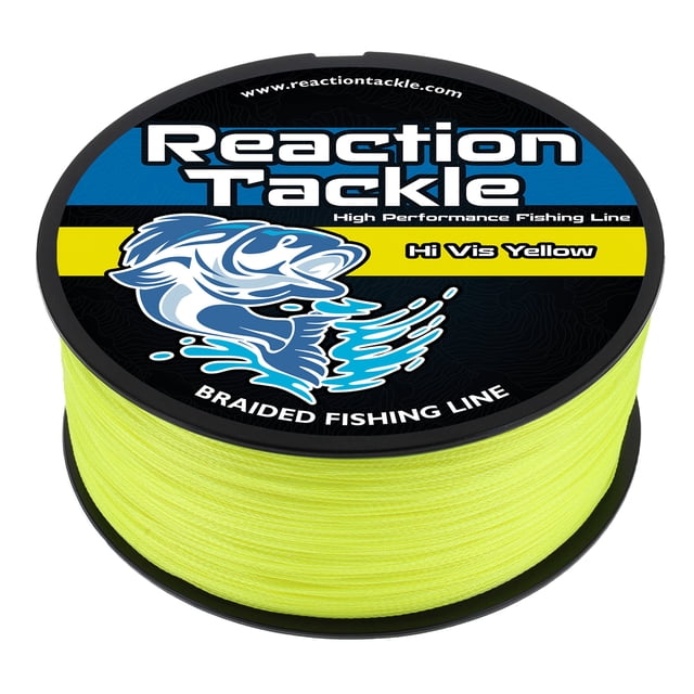 Reaction Tackle Fil de Pêche Tressé - Tresse PE de Qualité Pro, Super Solide, Résistante à l'Abrasion, Zéro Étirement pour Eau Douce et Eau Salée - Jaune Haute Visibilité - 65 Lb / 3000 Yd
