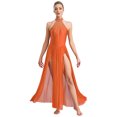thumbnail image 1 of iefiel Robe de Danse Lyrique pour Femmes Sans Manches avec Strass Scintillants Fendue Robe Maxi Tenue de Danse de Salon Orange TG, 1 of 5