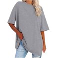 thumbnail image 1 of Plebaso T-Shirts Surdimensionnés pour Femmes 2025 Manches Courtes Hauts Amples Col Rond Décontracté Uni T-Shirts Basiques pour Femmes, 1 of 5