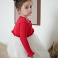 thumbnail image 3 of Girls Bolero Cardigan One-button Ruffle Open Front Cotton Knit Crop Shrug Jacket Toddler Kids Fall Spring Clothes (5 Years, Red), 3 of 6