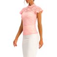 thumbnail image 4 of INSPIRE CHIC Women's Keyhole Back Top Short Sleeve Stand Collar Semi Sheer Blouse S Pinks, 4 of 6