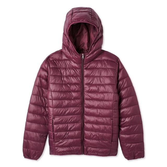George Manteau Matelassé à Capuchon pour Filles en Bourgogne, Fait de Taffetas de nylon Matelassé Hydrofuge avec Fermeture Éclair Intégrale, Capuchon Intégré, Manches Longues avec Poignets Élastiques, Deux Poches sur les Coutures, Coutures Princesse pour une Coupe Ajustée et Ourlet Droit, Convient pour Superposer par Temps Froid.