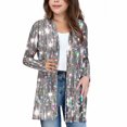 thumbnail image 3 of MKOSPLRT Cardigan Sweaters for Girl Boy 5-14Y Open Front Long Sleeve Saprkly Cardigans Funny Sequined Print Jacket with Pokcet, 3 of 8