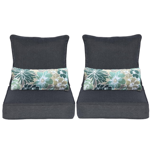 Aoodor Coussin de Chaise d'Extérieur 24 X 24 Pouces Résistant à l'Eau, Résistant à la Décoloration, en Tissu Oléfine, Coussins de Siège de Patio avec Housse Amovible et Sangles Ajustables pour Mobilier d'Extérieur, Ensemble de 2, Charbon