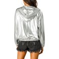 thumbnail image 3 of INSPIRE CHIC Women's Shiny Long Sleeve Zipper Hooded Metallic Jacket, 3 of 7
