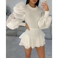 thumbnail image 4 of Femmes Dames Hauts à Manches Bouffantes Chandail Blouse Ample Chandail Côtelé Chemise, 4 of 4