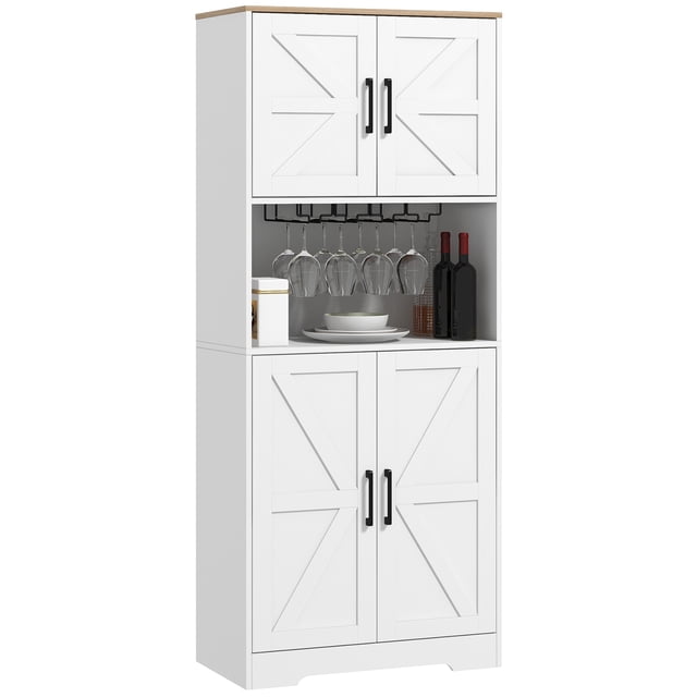 HOMCOM Armoire de Rangement de Garde-Manger de Cuisine avec Comptoir pour Four à Micro-Ondes, Blanc
